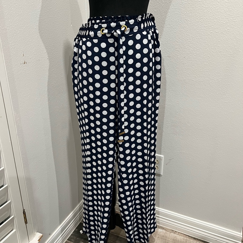 Michael Kors wide leg pants!  Dark blue with white polka dots